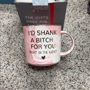 Pink and White Marble Mug with Bold Text